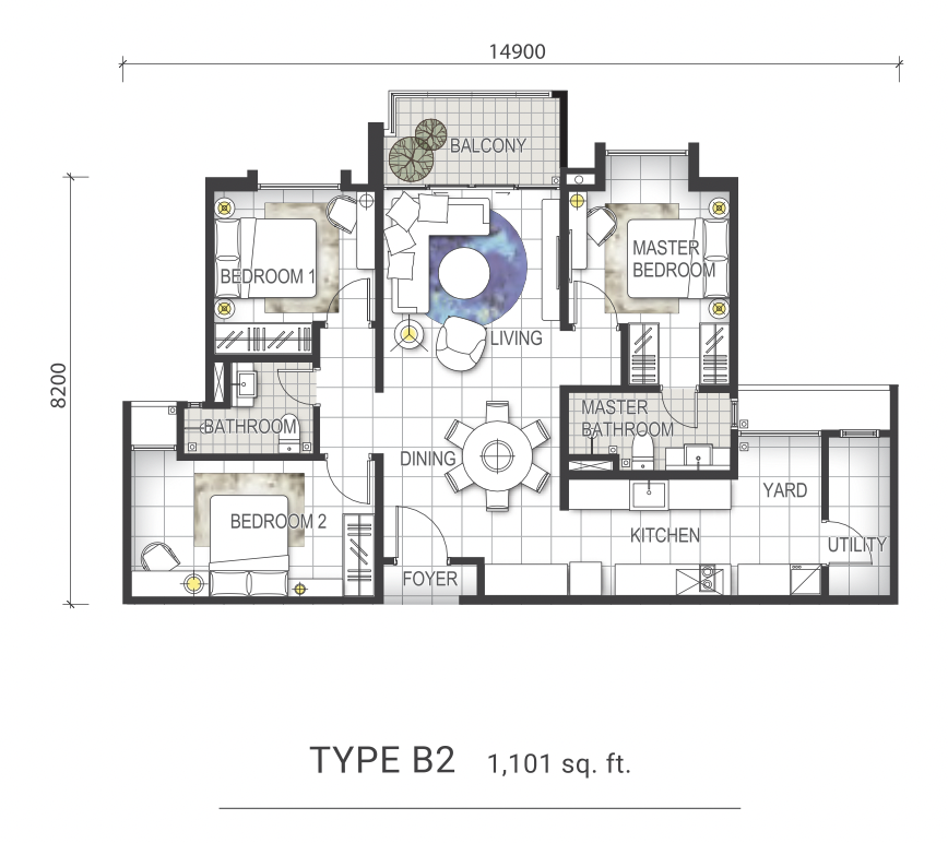 GEM Residences Type B2 3 Bedrooms Floor Plan