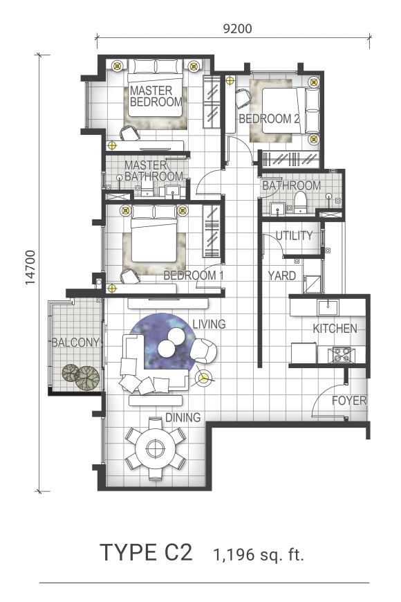 GEM Residences Type C2 3 Bedrooms Floor Plan