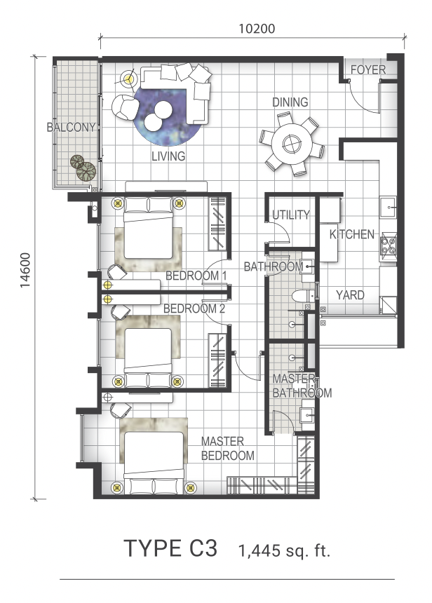 GEM Residences Type C3 3 Bedrooms Floor Plan
