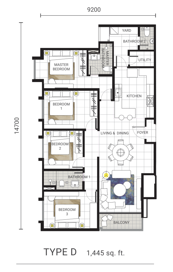 GEM Residences Type D 4 Bedrooms Floor Plan