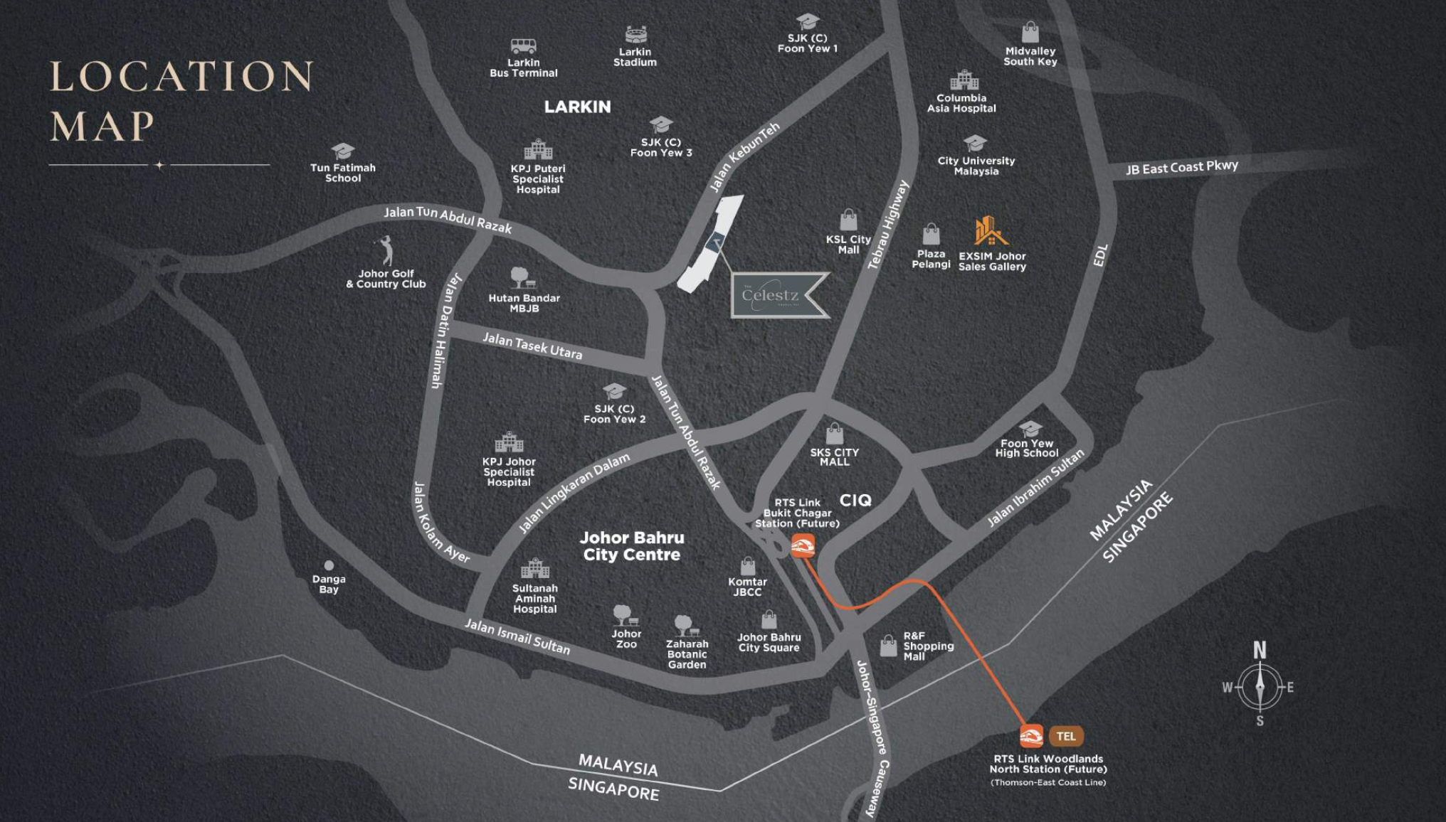 EXSIM Asteriaz Phase 2 Celestz Location Map near JB CIQ, RTS Link, and Mid Valley Southkey