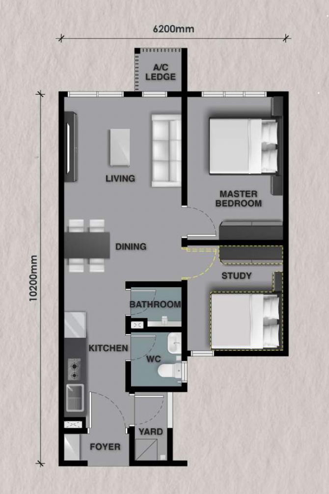 EXSIM Celestz Type A Floor Plan 581 sqft 1 Bedroom near Mid Valley Southkey JB