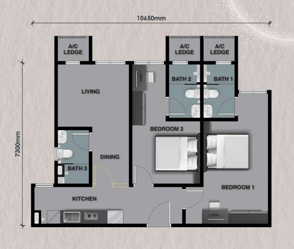 EXSIM Celestz Type B Floor Plan 753 sqft 1+1 Bedroom near JB CIQ and RTS Link