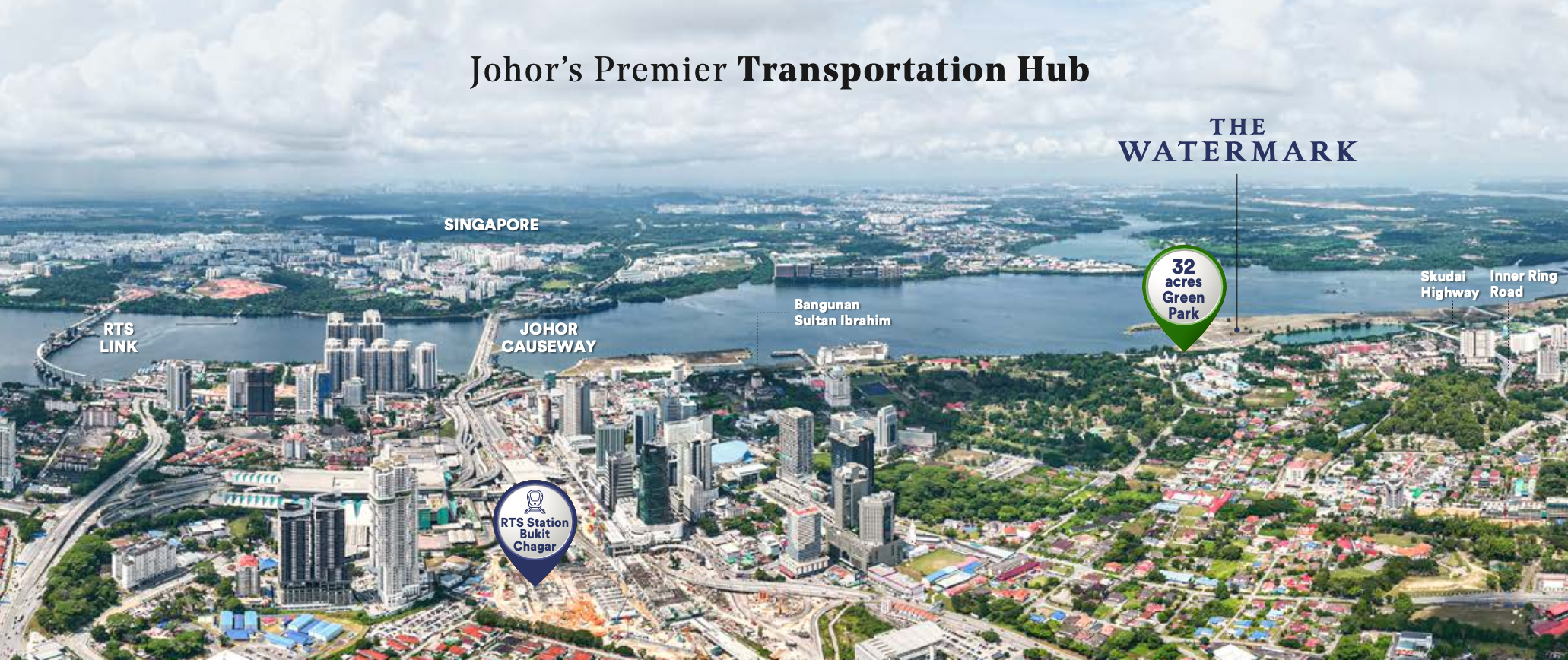 EXSIM Causewayz Square location map showing 660m link bridge walk to JB CIQ