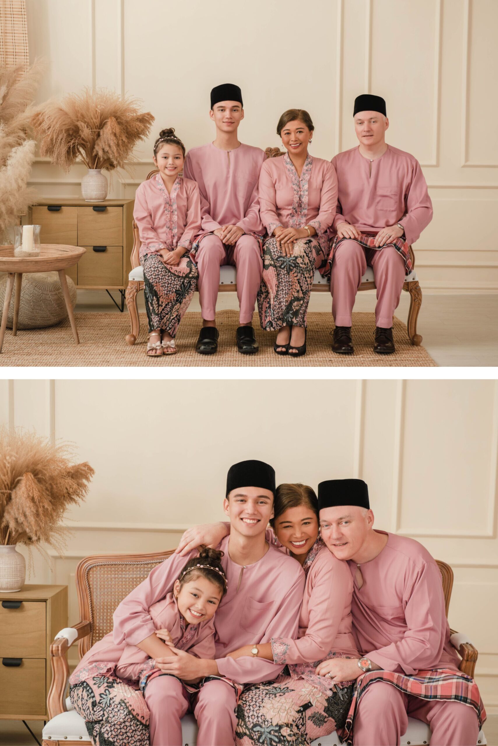 Classic family portrait session with coordinated styling and timeless composition