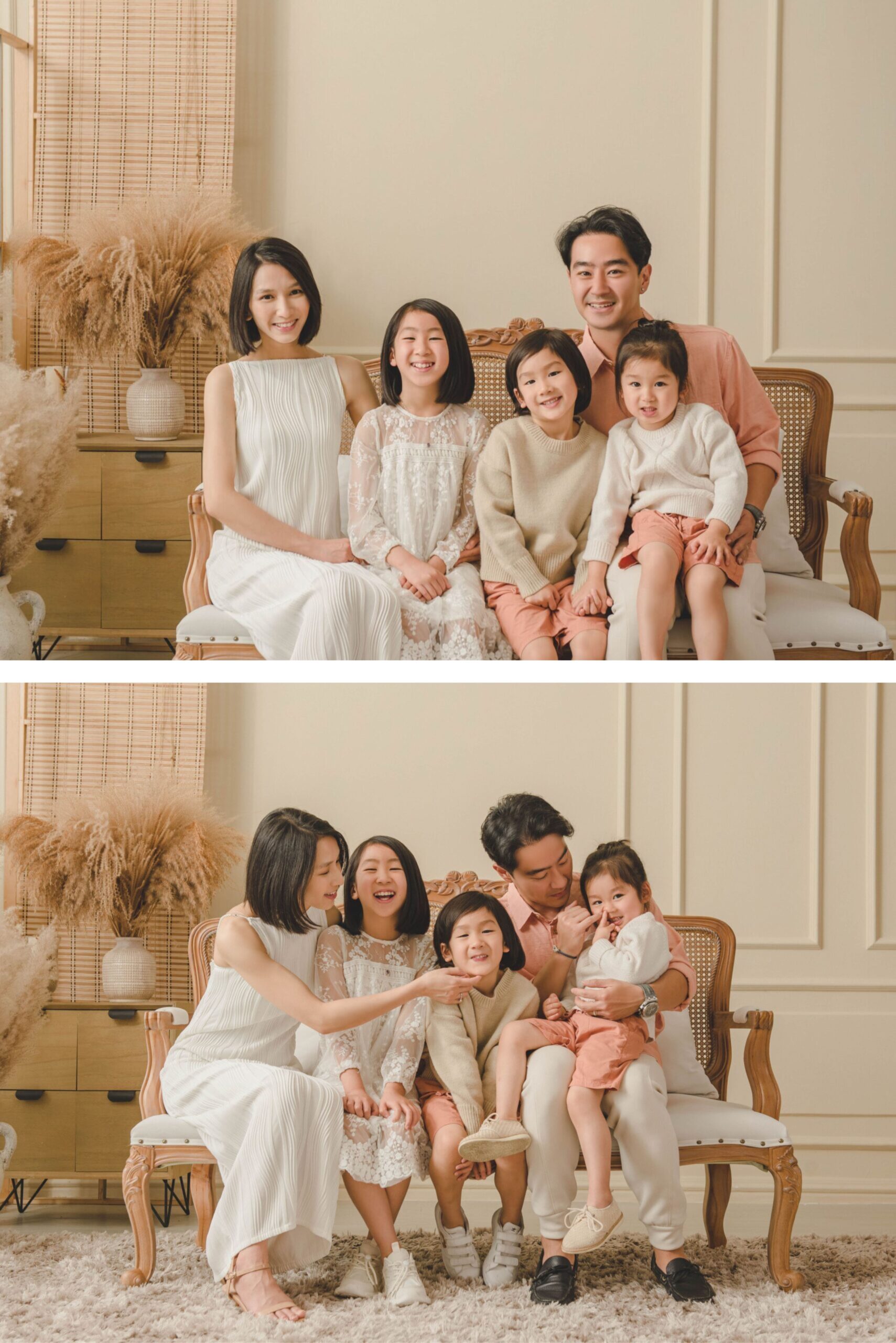 Beautiful family portrait with parents and children in a cozy lifestyle setup