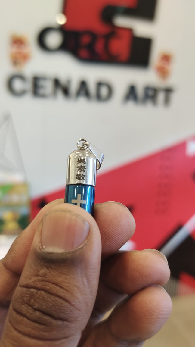 Capsule pendant stainless steel laser marking with engraved characters