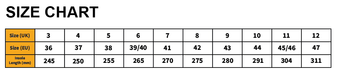 SHIYO Safety Shoe Size Chart Reference
