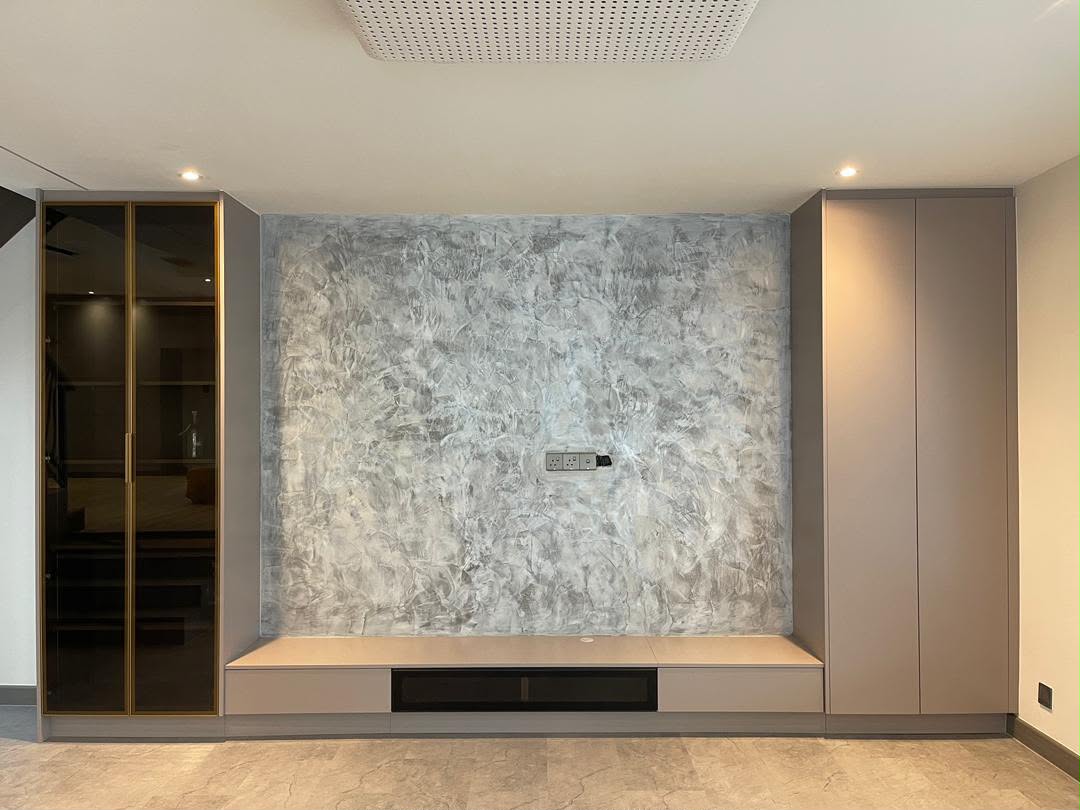 SS2 custom TV cabinet and feature wall interior design by One Hub D&B in Selangor